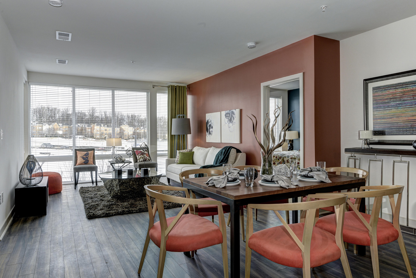 Stylish open-concept interiors with warm finishes
